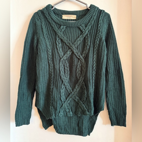 Pull Zara vert asymétrique maille tressé torsadé chandail cable knit sweater - Picture 1 of 2